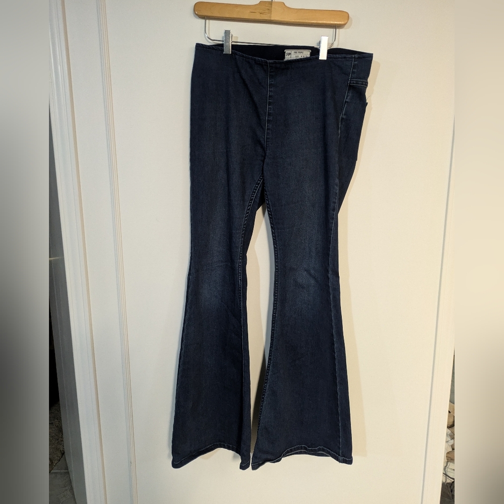 Free People Blue Flare Wide Leg Jeans with High Rise